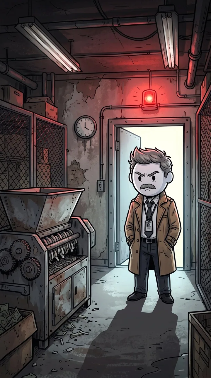 El analista en la puerta de la sala de la trituradora